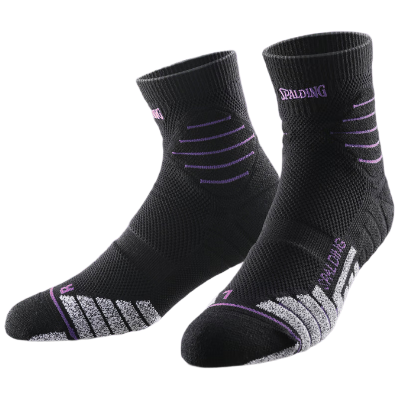 SPALDING Men's Basketball Socks Mid-Calf Shock Absorption Thickened Towel Socks Non-Slip Warm Youth Sports Socks Electric Purple