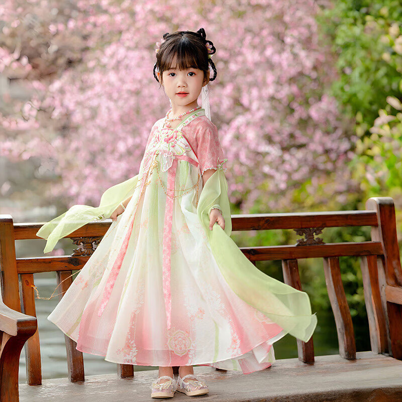 Menghu Huaiweiyang Hanfu Girls' Dress New Style Chinese-Style Children's Ancient Costume Princess Dress Fairy-Like One-Piece Dress Pink 120