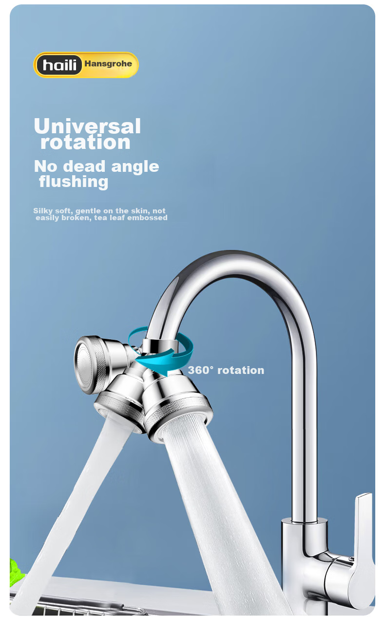 Haili Faucet Extender for Kitchen Sink And Bowl, Three-Level Universal Copper Anti-Splash Head with Aerator, Extended Version Q18 13