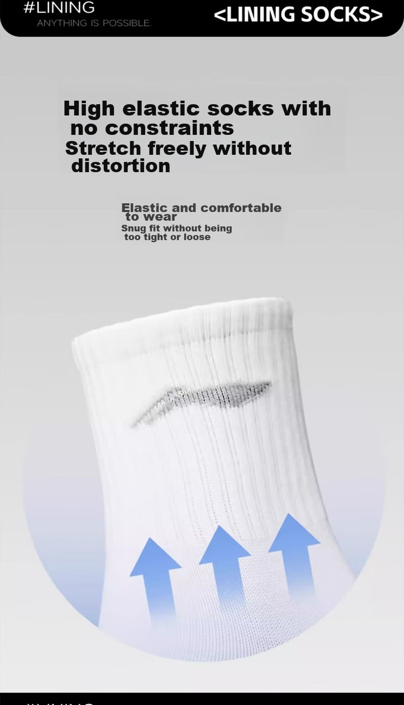Li-Ning Socks for Men And Women (6 Pairs), Basketball Socks, Running Socks, Durable Antibacterial Deodorant Mid-Calf Socks, Warm Cotton Socks 9