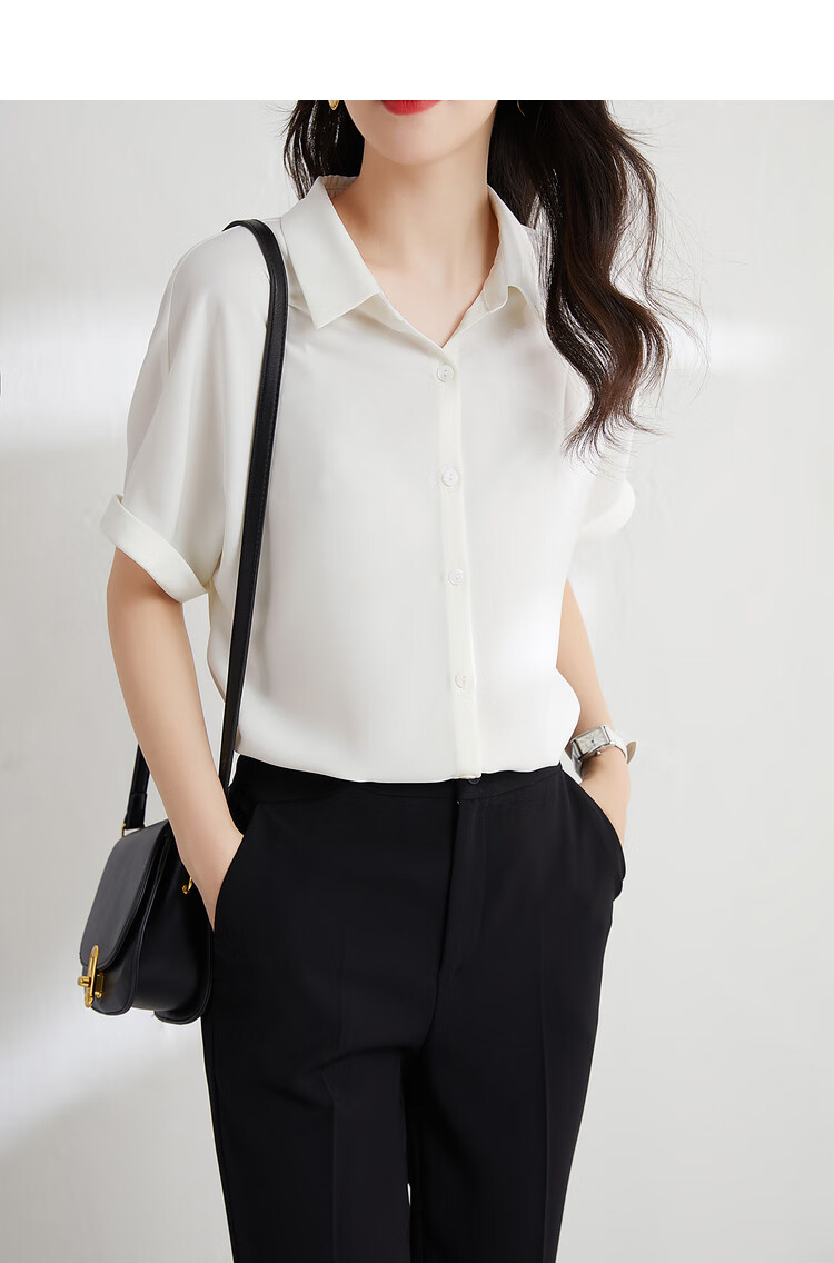 Sentubila Short-Sleeve Chiffon Blouse for Women, Summer Casual Commute Professional Shirt, Versatile Slimming Top, Blue, M 8