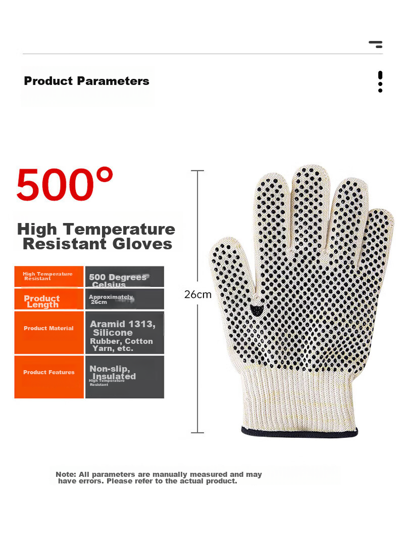 SHENGLI Heat-Resistant Gloves, 500-Degree Anti-Scalding Gloves, Industrial-Grade Thickened Insulated Double-Sided Silicone Non-Slip, Barbecue Oven Microwave Labor Protection Gloves, 1 Pair, GHX500D 2