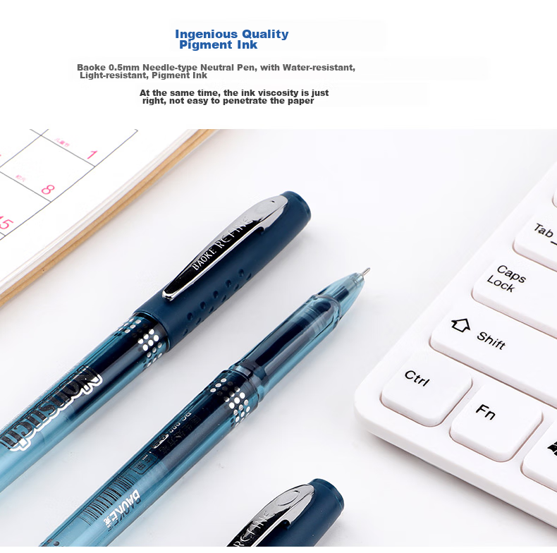 BAOKE PC988, 0.5mm Blue-Black Semi-Needle Tube Gel Pen, Large Capacity Ink Pen, Doctor Prescription Pen, Signing Pen, 12 Pens/box 6
