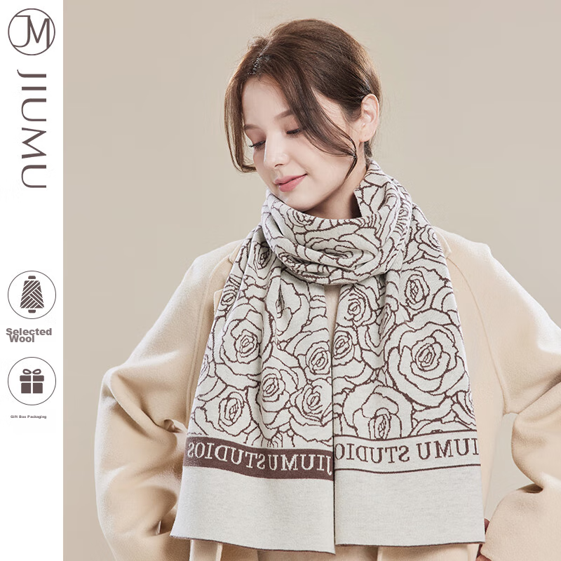 JIUMU Wool Scarf for Women, Autumn And Winter Neck Warmer, Warm Shawl, Gift for Girls Or Mothers, Mid-Autumn Festival Birthday Gift, Gift Box Set