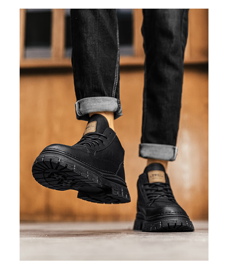 Bull Family Martin Boots Men New British Style Mid-High Casual Shoes Outdoor Fleece-Lined Warm Work Boots for Men 20