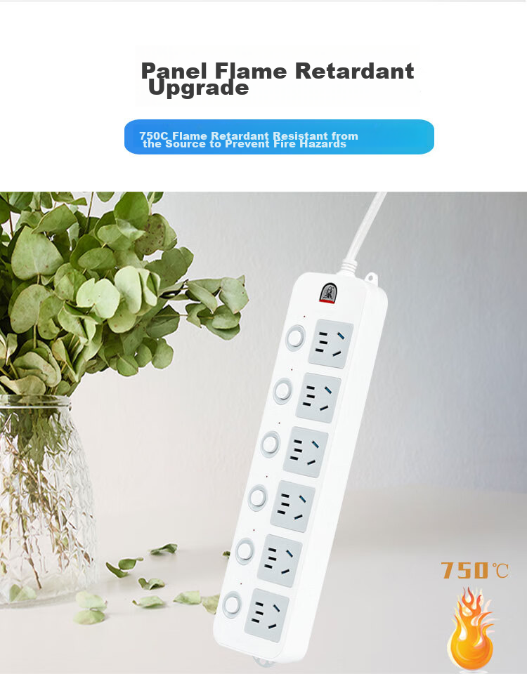 Zidantou New National Standard Split Control Socket/power Strip/extension Cord/strip/power Board/terminal Block 6 Outlets with Independent Switches, Total Length 2.8 Meters TS-208c 8
