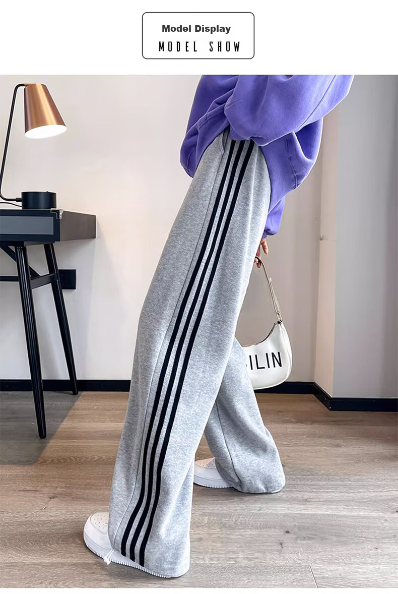 LangSha Women's Leggings with Two-Way Wear, Straight-Leg Three-Stripe Cotton Pants, Autumn Outer Wear, Sports Pants with Elastic Cuffs, Loose High-Waist Drawstring Sweatpants 19