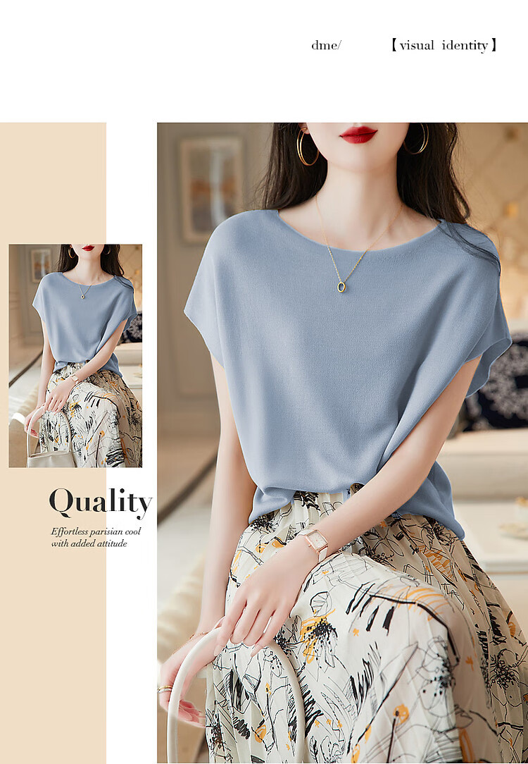 Dme [One-Neck Sweater] Summer Elegant Batwing Sleeve Short-Sleeve Knit Top for Wome 8