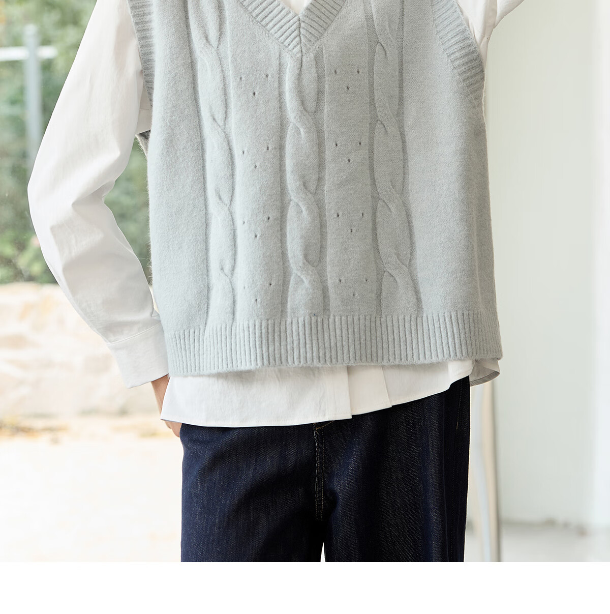 Chushen Spring And Autumn Knitted Vest for Women, Fashionable V-Neck Layered Knit Sweater Vest S51Z007 Light Gray Blue M 11