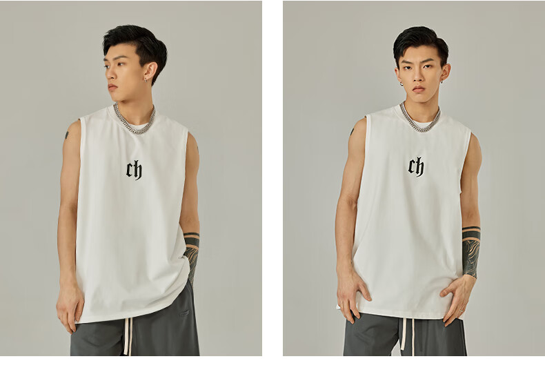 CHINISM CH Men's Vest, American-Style Pure Cotton, Casual High Street Wear, Loose-Fitting Letter Print, Breathable Sleeveless Top, CD2222T1021 21
