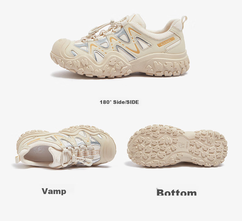 CAMEL Ugly-Cute Hiking Shoes for Women, Fashionable Color-Block Outdoor Casual Shoes L24S076620 Beige/silver/black 40 55