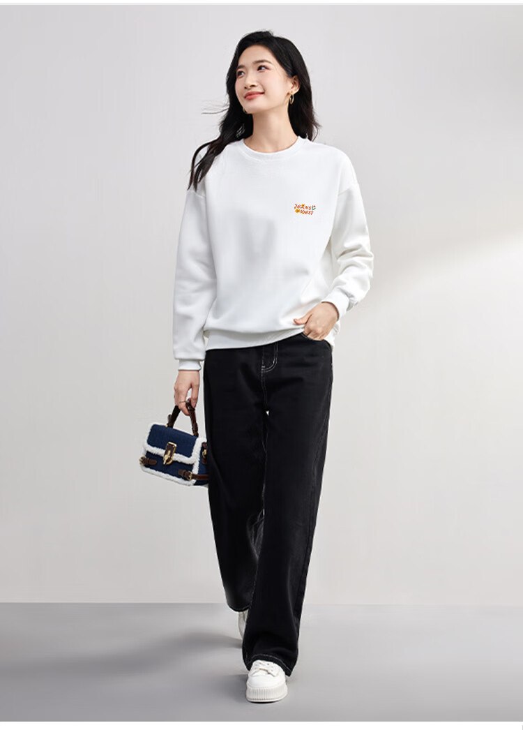Jeanswest Women's Sweatshirt, Spring And Autumn 2026, Fun Printed Long-Sleeve, Loose Comfortable Fashion Versatile Relaxed Top, White, Size M 4