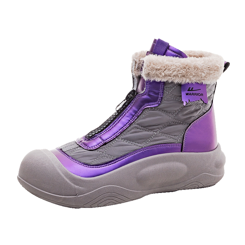 Warrior Official Women's Snow Boots 2025 Winter Fleece Warm Thick Sole Versatile Boots Gray Purple Size 39