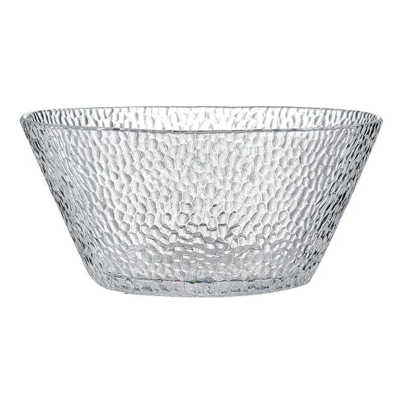 CRISTALGLASS Glass Salad Bowl, Hammered Texture Transparent Glass Bowl, Cold Dish Vegetable Fruit Plate, Dessert Bowl, Tableware, Large Size 1600ml