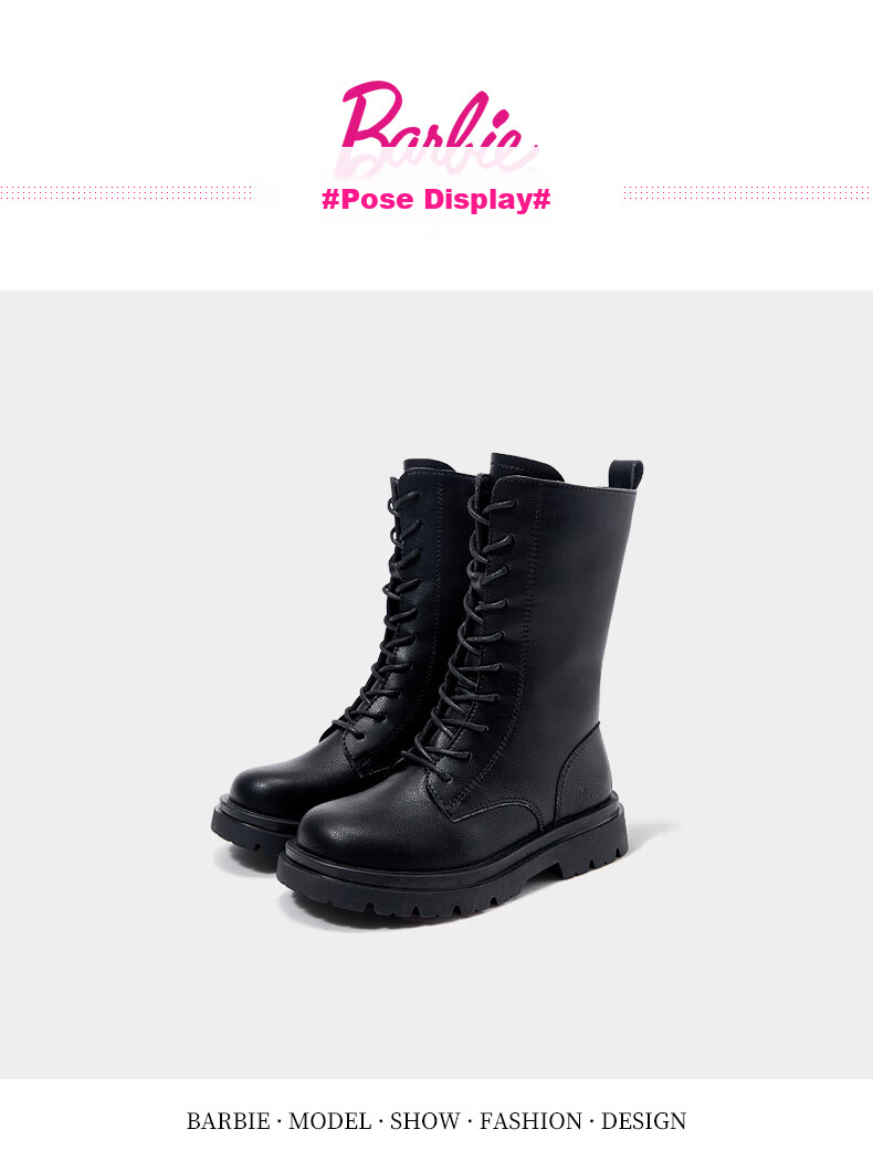 Barbie Girls' Spring And Autumn Martin Boots, Single-Lined Short Leather Boots, Versatile Black Boots for Children, DA6569 Black Size 36 14