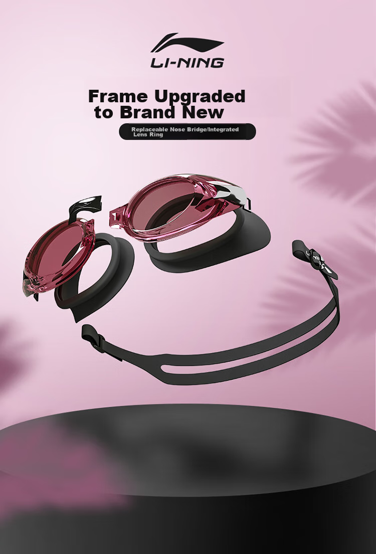 Li-Ning , Swimming Goggles for Men And Women, Adult Non-Prescription Swimming Professional Training High-Definition Waterproof Anti-Fog Protective Eyewear Swimming Glasses, Jujube Red 2