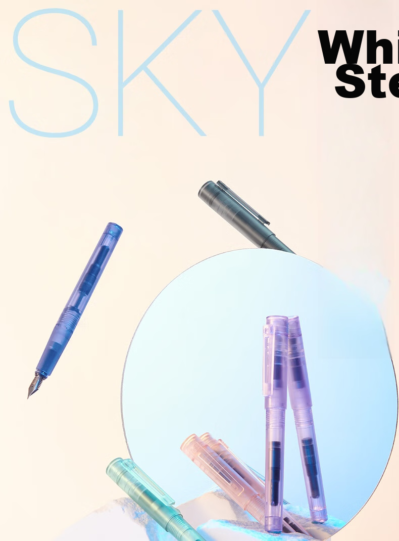 KACO SKY Fountain Pen for Primary School Students Grades 3-6, Replaceable Ink Cartridge, Adult Handwriting Practice, Third Grade Fountain Pen EF Nib PP Box with Ink Cartridge And Ink Absorber (Black Rock) 1