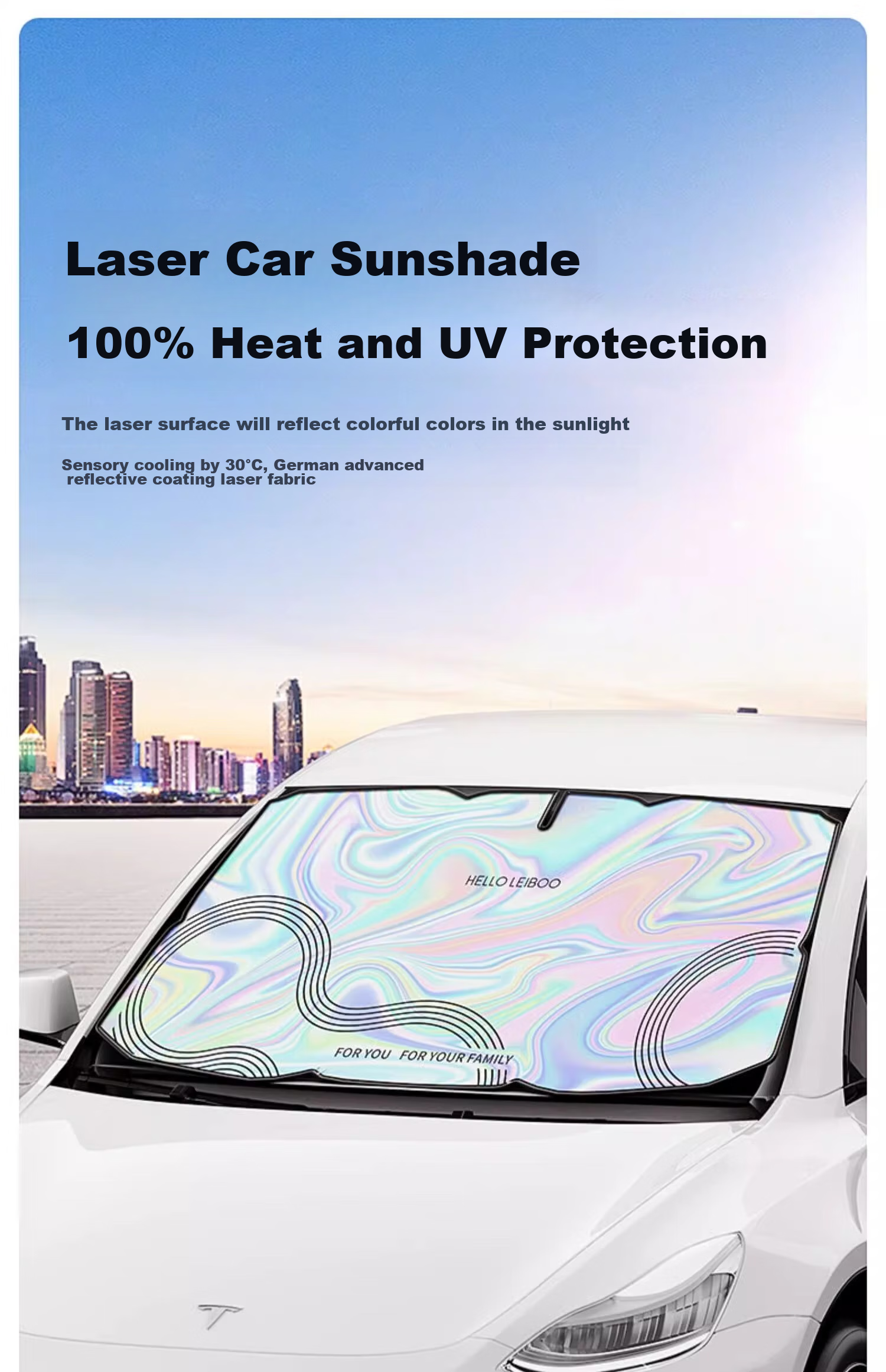 HELLOLEIBOO Laser Car Sunshade, Window Sun Protection, Heat Insulation Sunshade, Car Interior Dedicated Front Windshield Sunshade Cover 6
