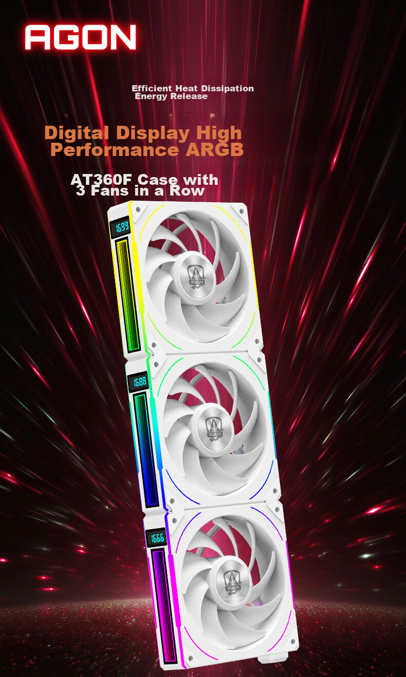 AOC AT360FW/93 White 12CM Desktop Case Cooling Fan Triple Pack ARGB Sync/No Wired Cable Connection/Aggressive Dual Ball Bearings/Speed Display 1