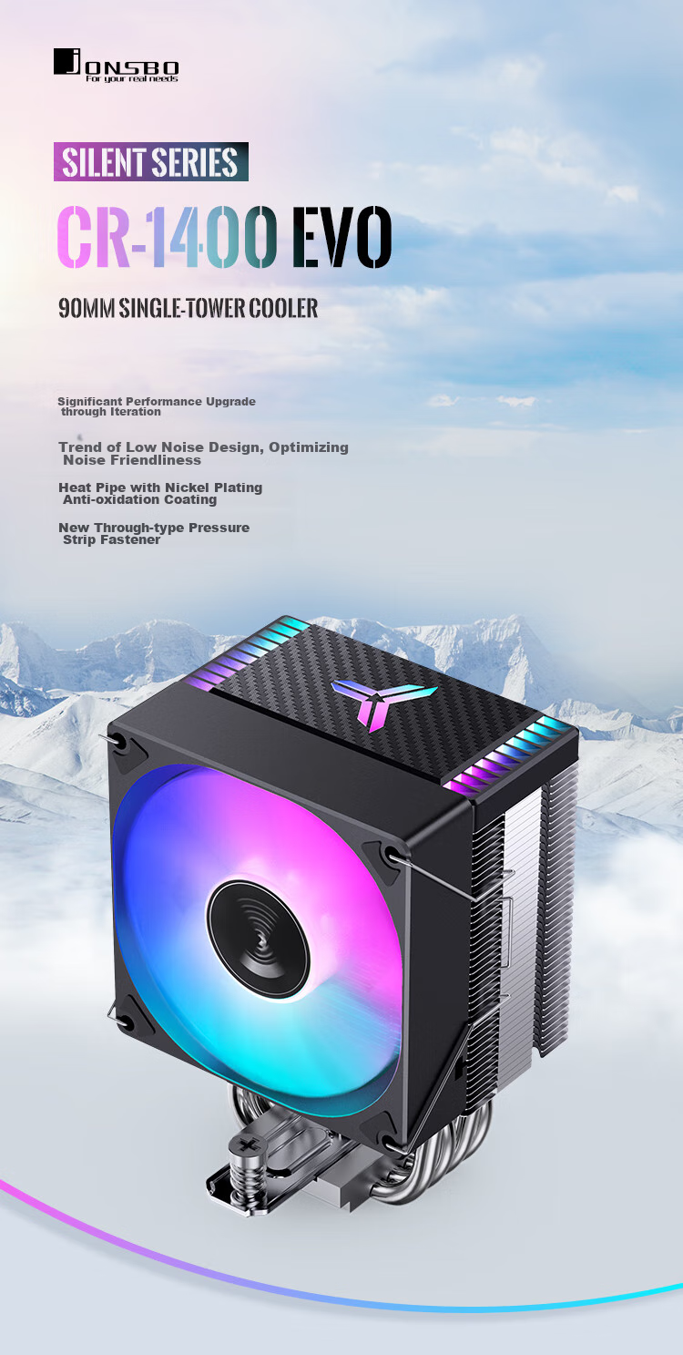 JONSBO CR-1400EVO Color Edition CPU Air Cooler (Nickel-Plated 4 Heat Pipes/RGB Lighting Effects/PWM Fan/130mm Height/Multi-Platform/Thermal Paste Included) 4