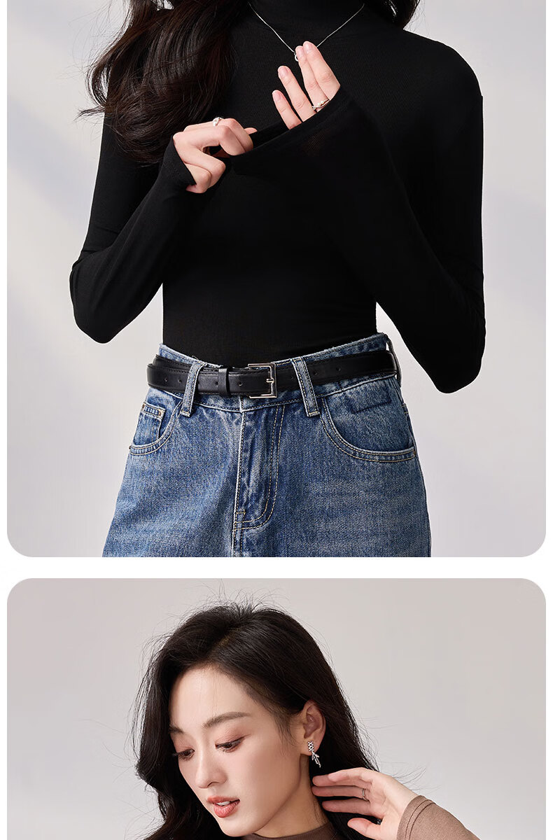 LangSha Spring And Autumn Modal Solid Color Semi-Turtleneck Base Layer Top for Women, Slim Fit Thin Inner Wear Long Sleeve Slimming Stylish Blouse 5