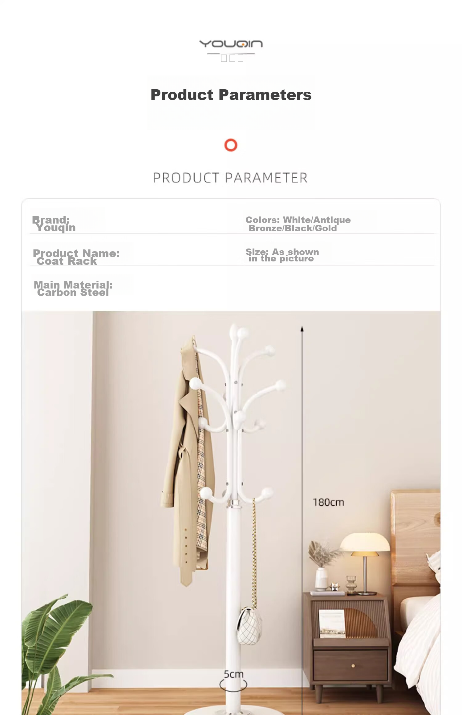 YOUQIN Coat Rack, Floor-Standing Wardrobe Hanger, Home Living Room Simple Standing Clothes Drying Rack, Multifunctional Bag Hanger 14