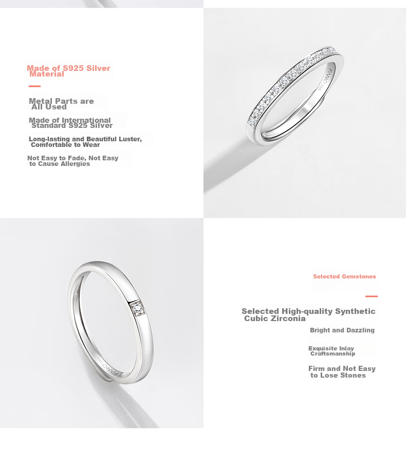 FanciFanci Beautiful Couple Rings 925 Silver Adjustable Birthday Anniversary Gift for Girlfriend 13