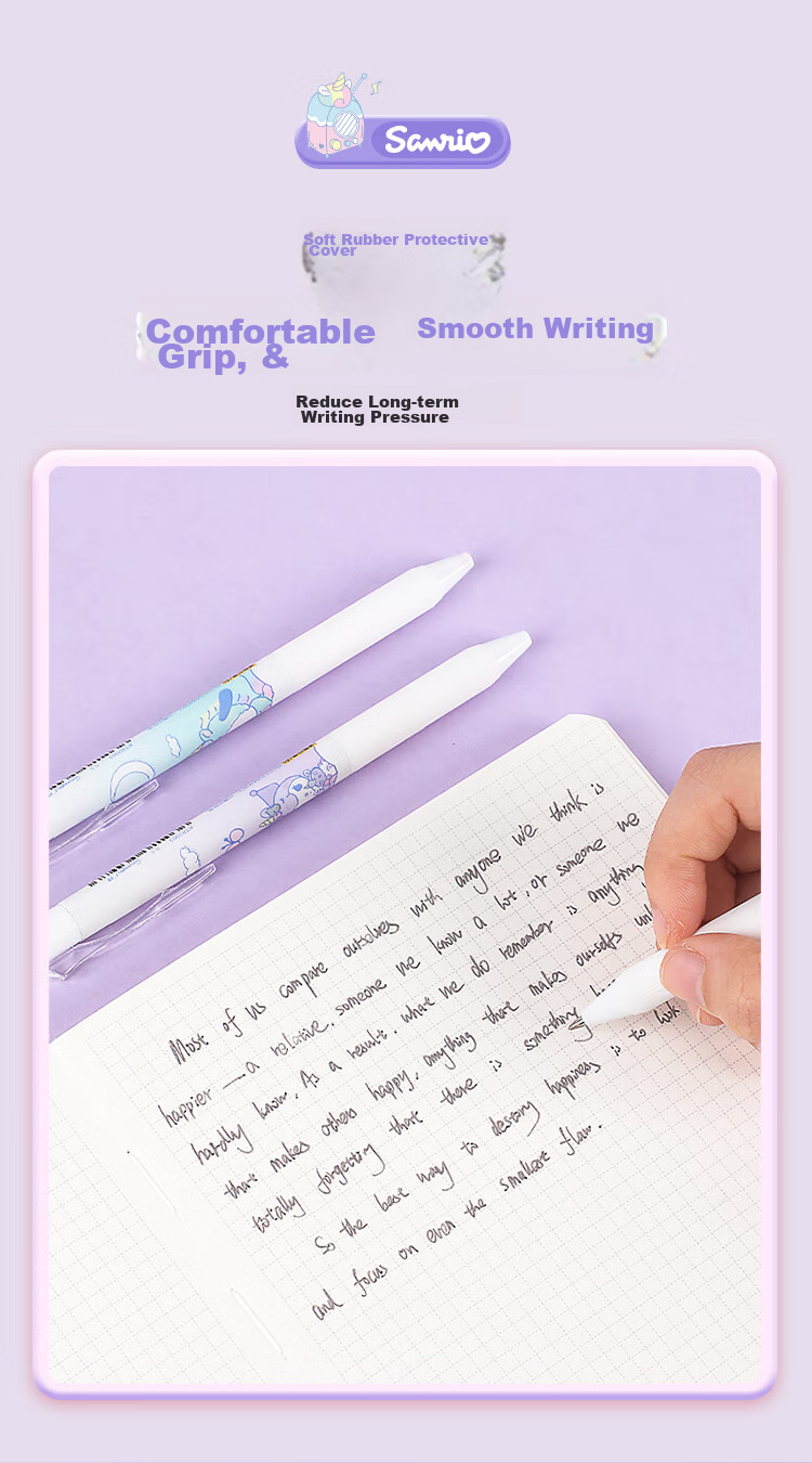 GuangBo Erasable Gel Pen, Sanrio Collaboration Retractable 0.5mm Black Student Magic Pen, Office Thermal Signature Pen 3 Pcs [Pink Packaging] KT82116-3 7