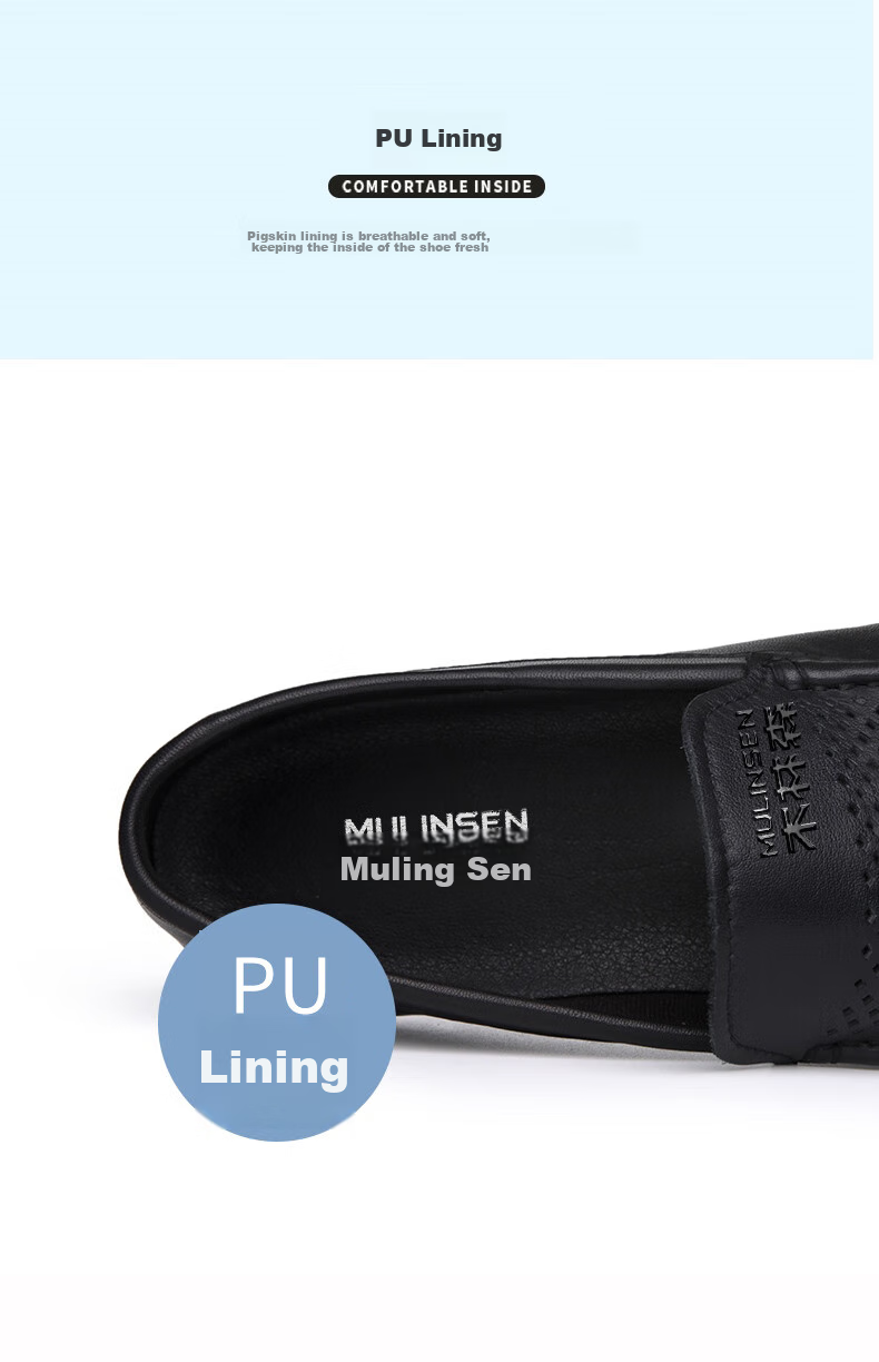 MULINSEN Men's Shoes, Top-Grain Leather, Business Casual Soft-Soled Loafers, Size 42, Black, 19591 16