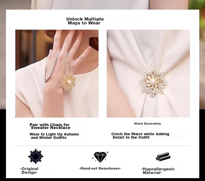 Eternelle French Eternal Design-Inspired Brooch for Women, Elegant Snowflake Pin, High-End Exquisite Silk Scarf Clasp, Birthday Gift 5