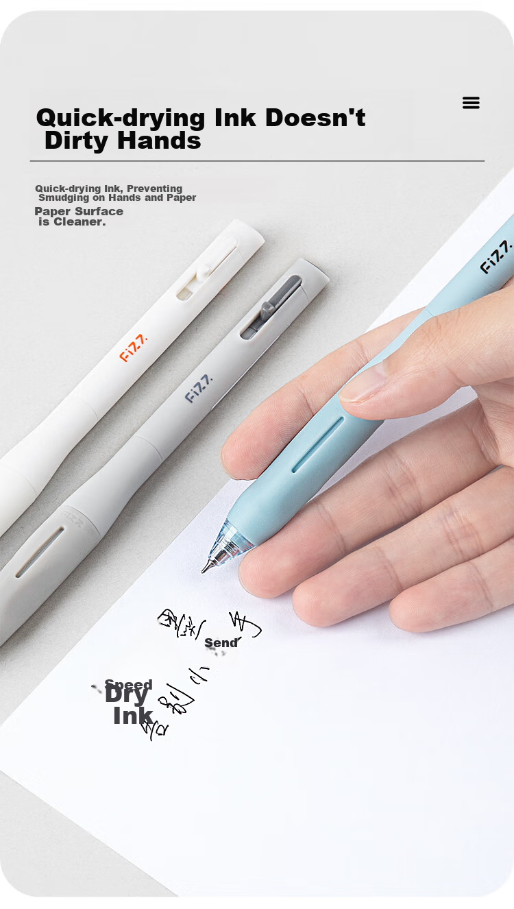 Fizz Quick-Drying Retractable Gel Pen, Stylish Design, 0.5mm Low Center of Gravity, Double Steel Ball CS Tip, Large Capacity Office Signing Pen, Back-To Exam Pen, 4-Pack B73003 5