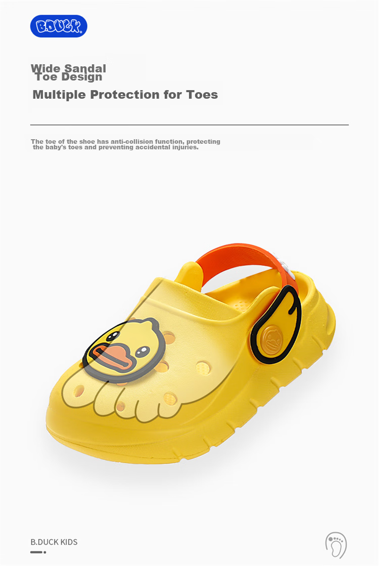B.Duck Children's Slippers, Summer Boys' Sandals, Girls' Cartoon Cute Home Shoes, 5901 Beige, Size 30 9