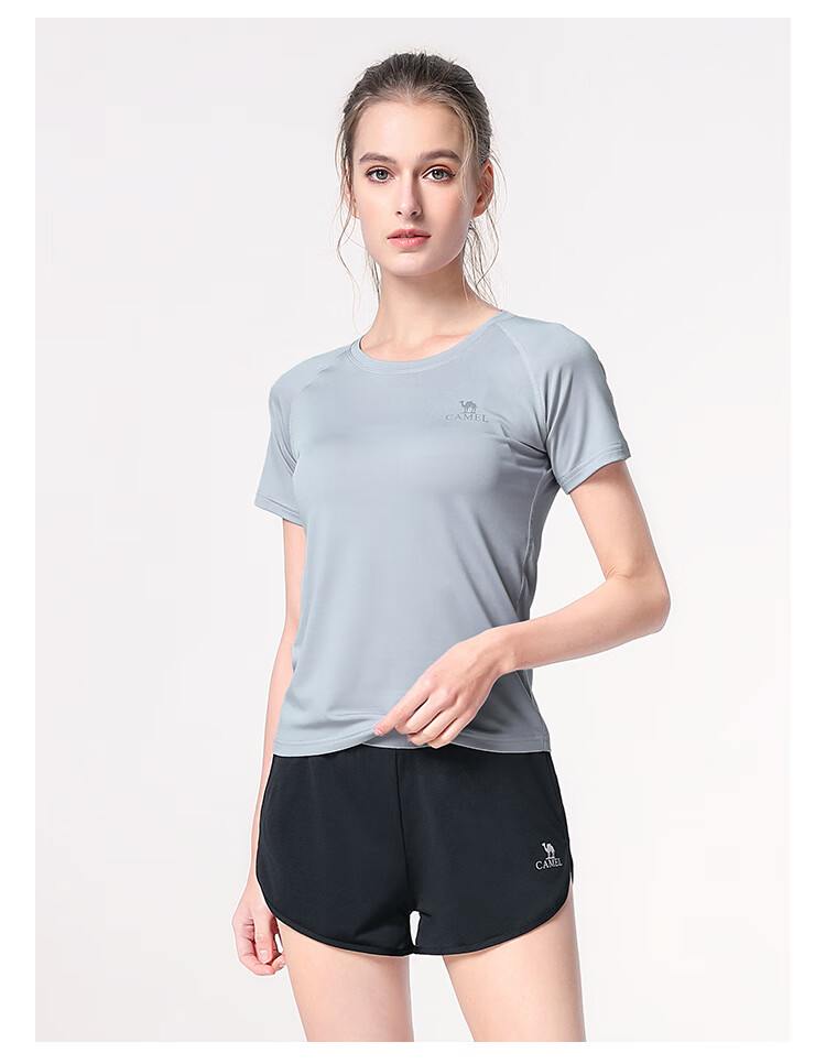 CAMEL Women's Sportswear Set, New Yoga Fitness Pilates Elastic Short-Sleeve Shorts And Pants Five-Piece Workout Outfit 22