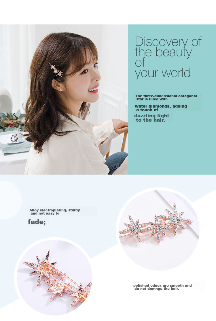 CHIMERA Octagram Flash Diamond Hair Clip, Small Hairpin for Women, Hair Accessory Side Clip, Bangs Clip, Gift for Girls on Mid-Autumn Festival 3