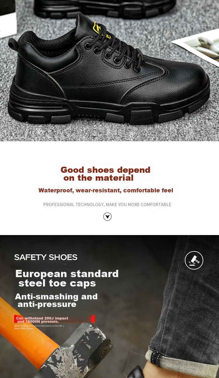 JUNBU Safety Shoes for Men, Steel Toe Cap, Anti-Smashing, Puncture-Resistant, Waterproof, Lightweight, Comfortable Construction Site Work Shoes 2165N Size 40 4
