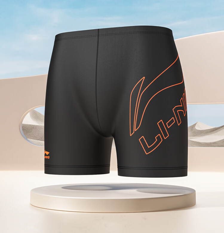 LI-NING Men's Quick-Dry Chlorine-Resistant High-Elasticity Comfortable Square Leg Swim Trunks 820 Black Pink L 2