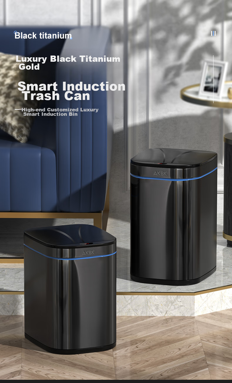 AKBK Stainless Steel Smart Sensor Trash Can, 12L Black, Automatic Large Capacity, for Living Room, Kitchen, Bathroom, Toilet, Electric 1