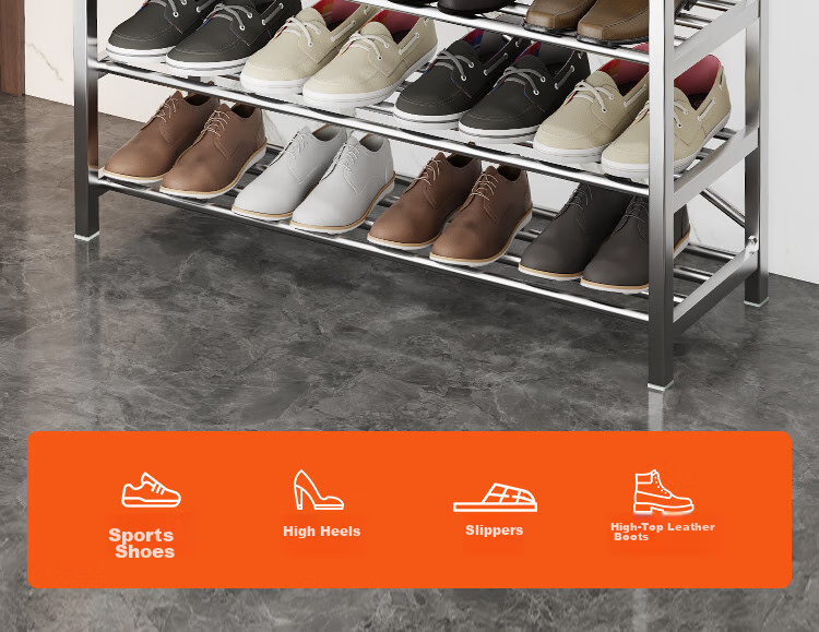 QIAONAMEI Stainless Steel Shoe Rack, Simple Home Entryway Dormitory Indoor Multi-Layer Storage Shoe Rack QNM1107-SR(A) 5