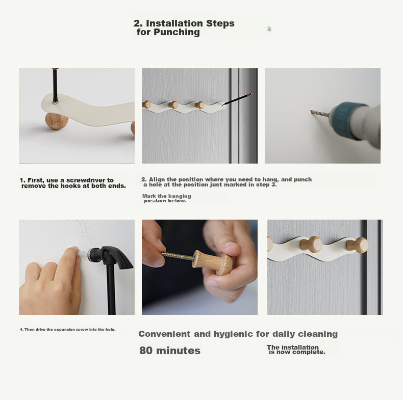Bahainiao Door Hook Hanger, No Drilling Required, Clothes Hanger for Over The Door, Storage Rack, Row-Linked Hooks, Strong Load-Bearing Capacity 14