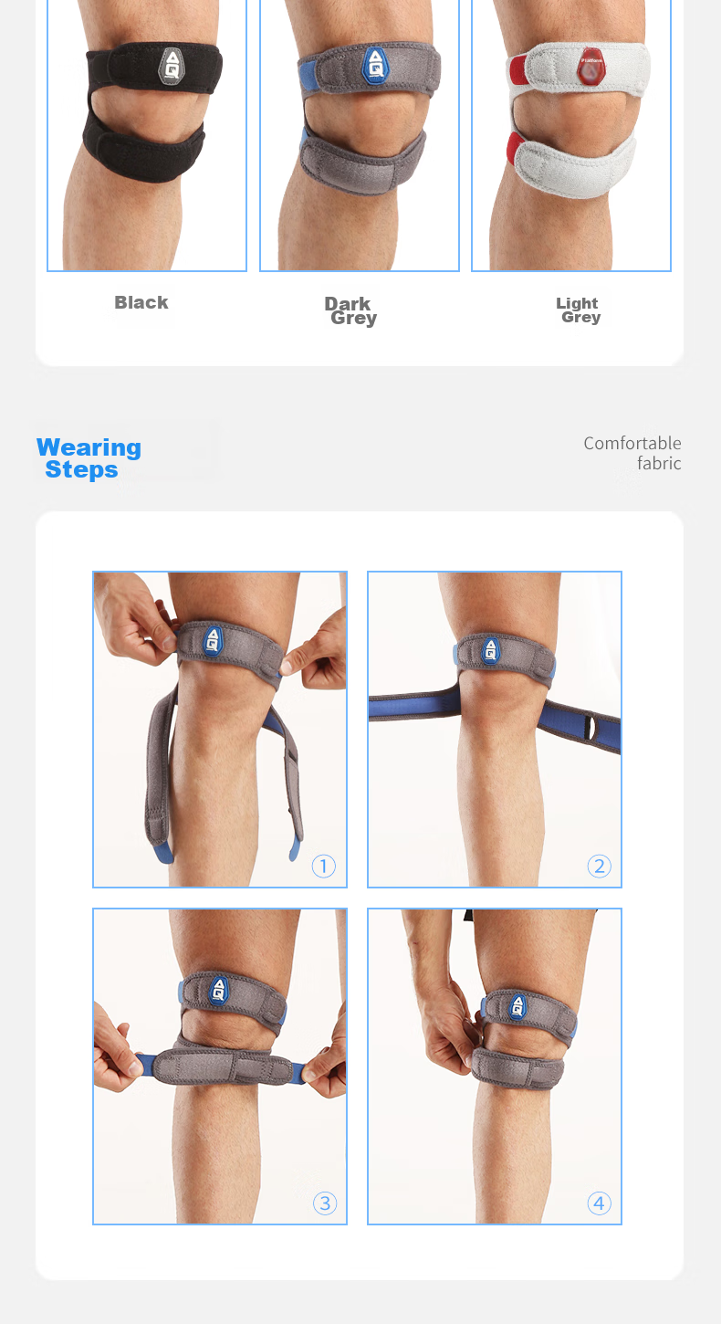 AQ Patellar Strap Sports Knee Brace for Men And Women, Protective Band with Double Compression Support, Black, Single Pack, 52501S/M 7