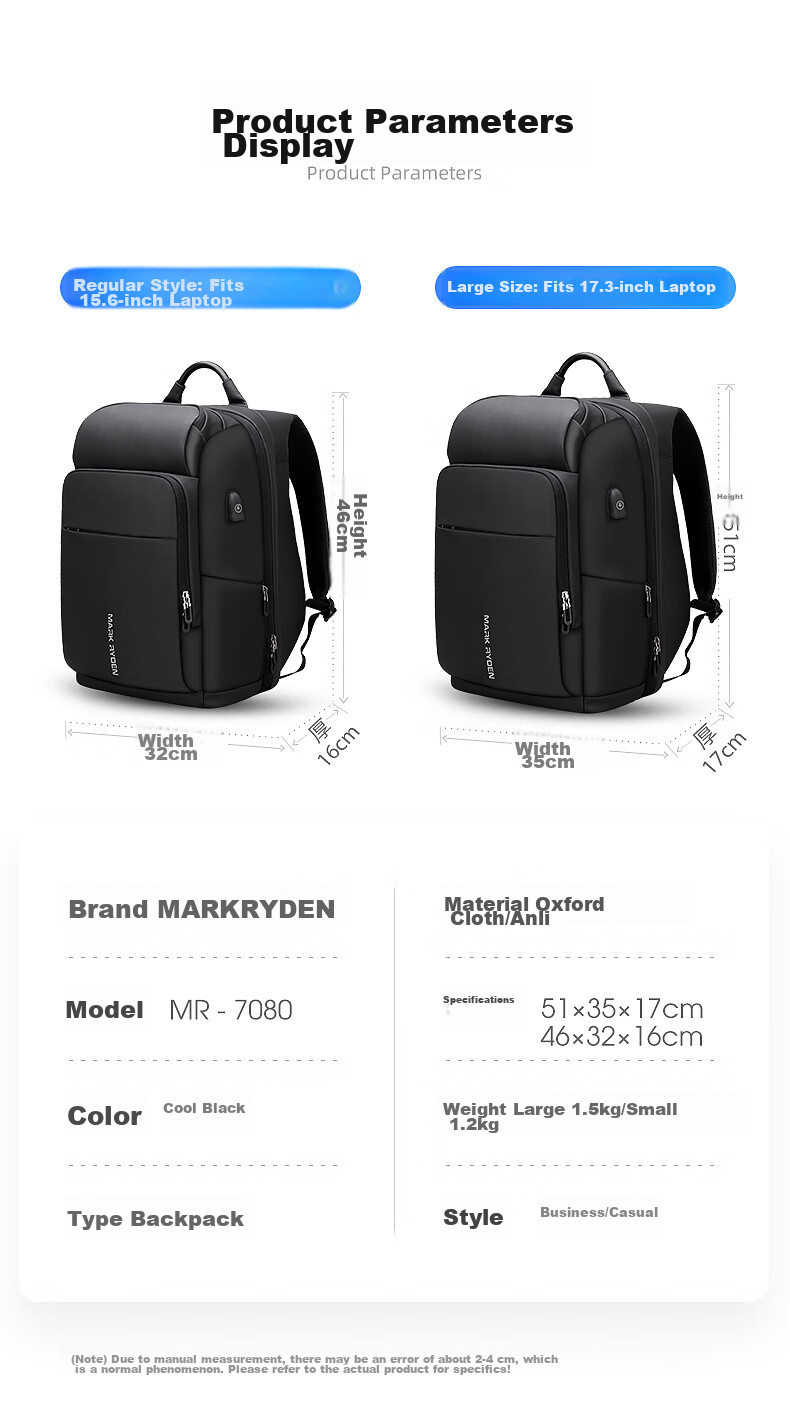 MARK RYDEN Large Capacity Backpack for Men, Laptop Bag, Business Travel Bag, MR7080 Cool Black Enlarged Versio 18