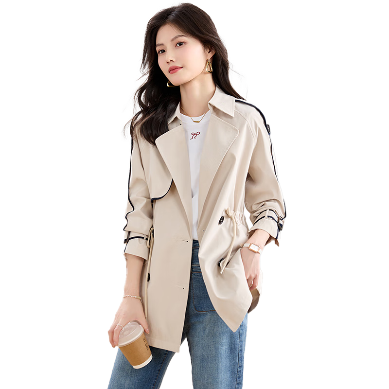 Taxiang Drawstring Waist Trench Coat for Women, Spring And Autumn Casual Commuter Short Jacket, High-End Outer Cardigan T51D033