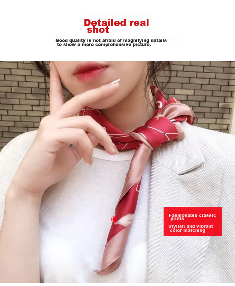 GLO-STORY Silk Scarf for Women, Fashionable Elegant Small Square Scarf Versatile Elegant Decorative Neck Scarf WSJ814049 Red 3