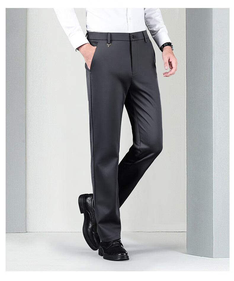 ROMON [Contains Wool] Elastic Wrinkle-Resistant Casual Pants for Men, Business Suit Pants, Straight-Leg Trousers for Middle-Aged And Young Men, Dad Style 8