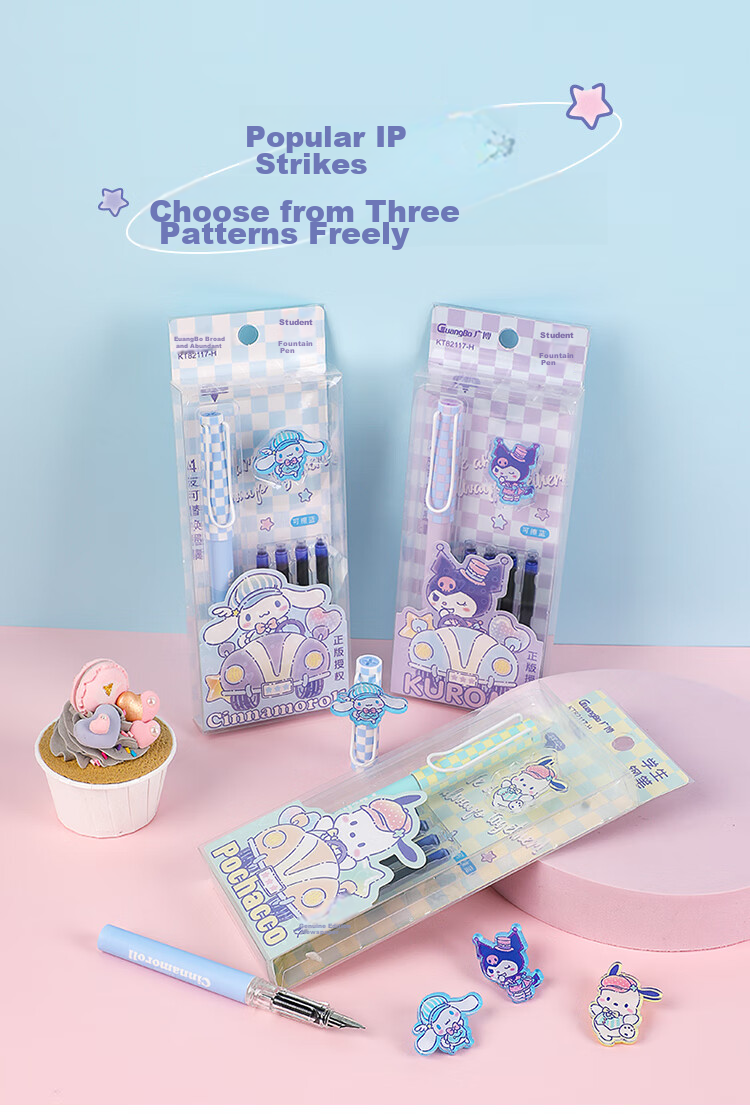 GuangBo Thermal Erasable Fountain Pen, Sanrio Collaboration Little Clown Fish Elementary School Student Handwriting Practice Posture-Correcting Ink Pen F Nib [Blue Packaging], Back-To Stationery KT82151-H 2