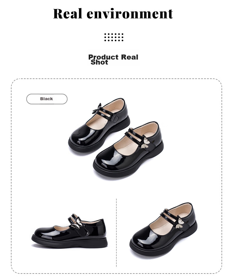 Follow Me Girls' Leather Shoes, Children's Princess Shoes, Versatile School Performance Shoes, Square-Toe Flats, Beige, Size 33 16