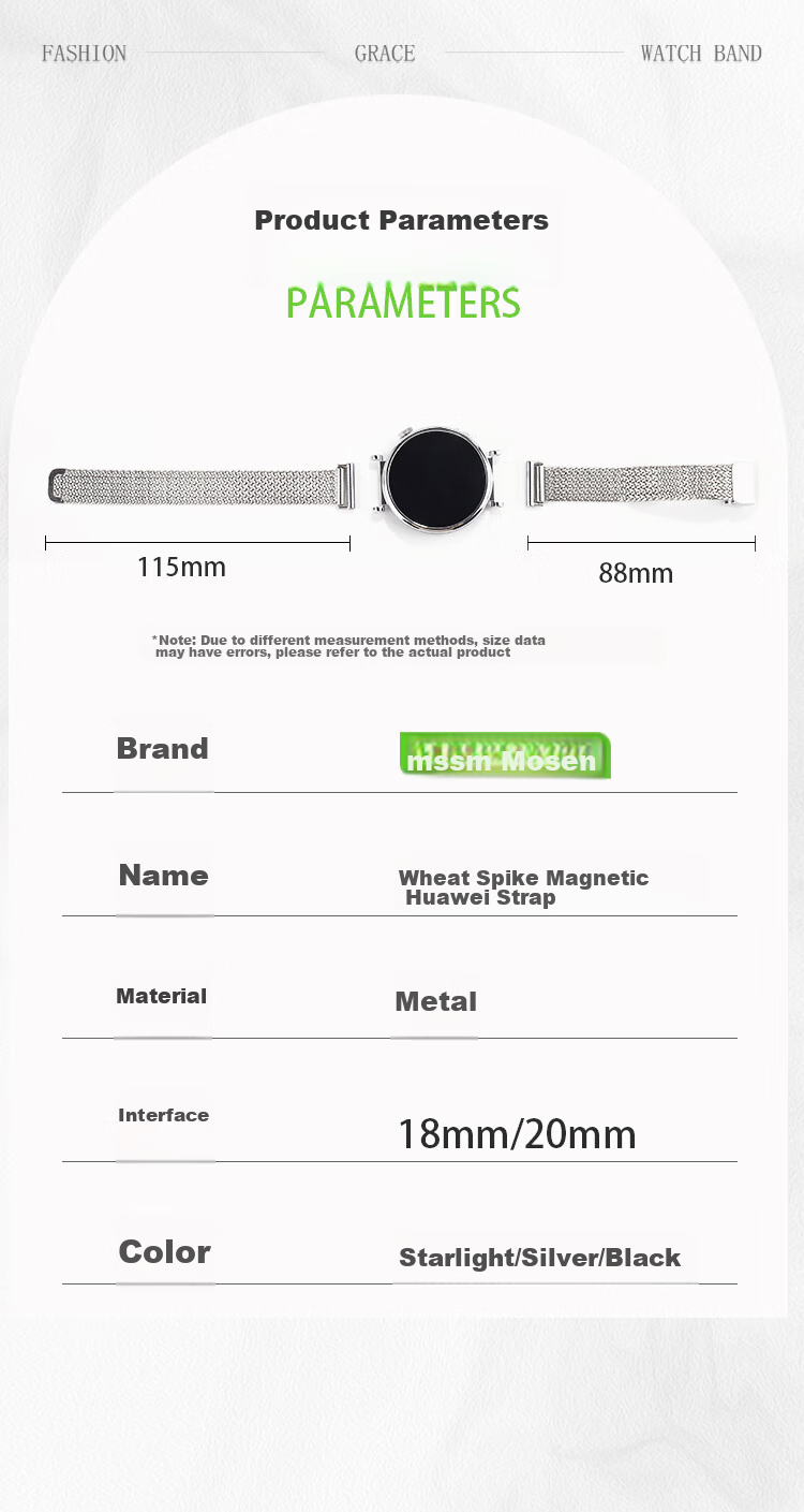 MSSM Compatible Huawei Watch Band for Watch GT3/2/GT3 Pro, Wheat Ear Metal Magnetic Buckle Strap, Slim Waist Wristband for Women [Starry Color], 42/43 Dial-20mm 16