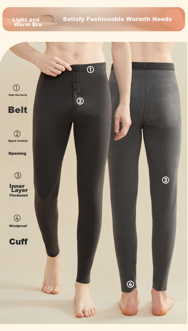 MiiOW Men's Thermal Underwear, Cashmere And Silk Antibacterial Heat-Generating Autumn Pants, Fleece-Lined Cold-Proof Couples' Underwear Cotton Pants 17