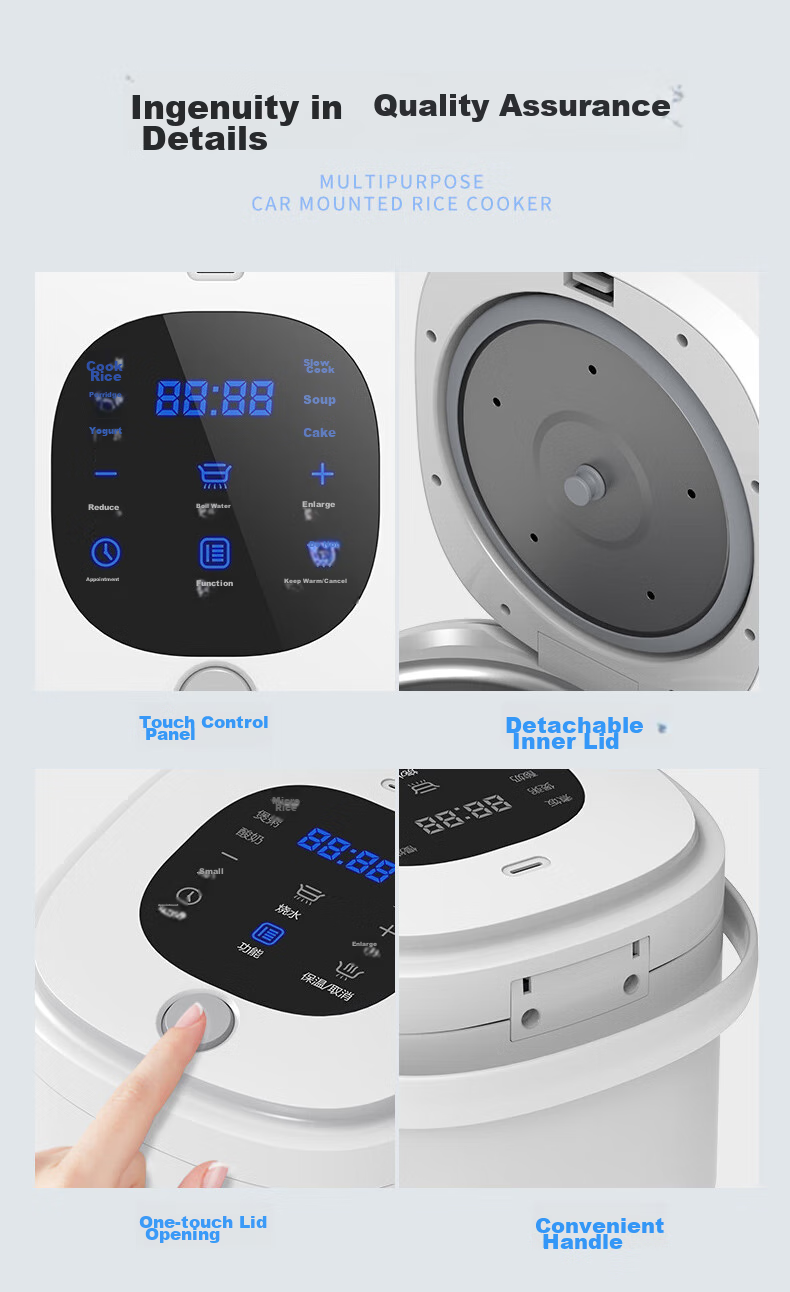 YSKdee Car Rice Cooker with Smart Digital Display, Multifunctional Cooking Pot, 2L Large Capacity, M25-12v/24v, Suitable for Various Vehicle Sizes 11