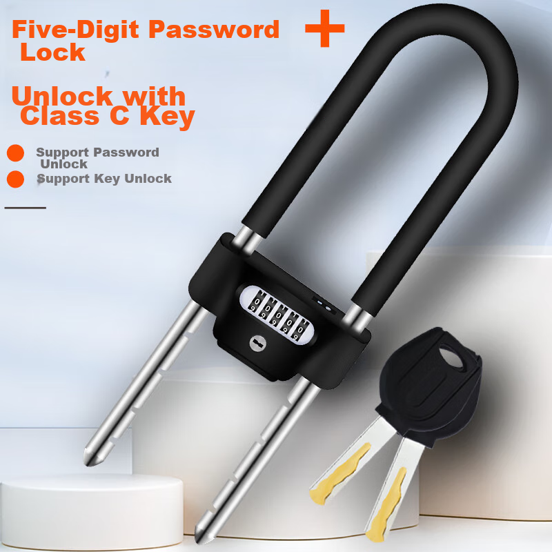 HOTUN U-Shaped Password Lock, Glass Door Lock, Double-Door Lock, Office And Shop Door Lock, Key Password Lock, 701B-350